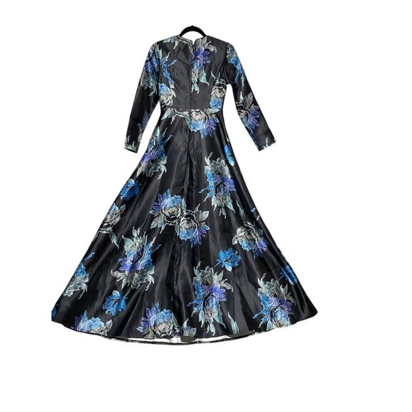 Faeriesty Evening Dress Size Small Black Blue Silver Flowers Polyester Lined NEW - Picture 5 of 9